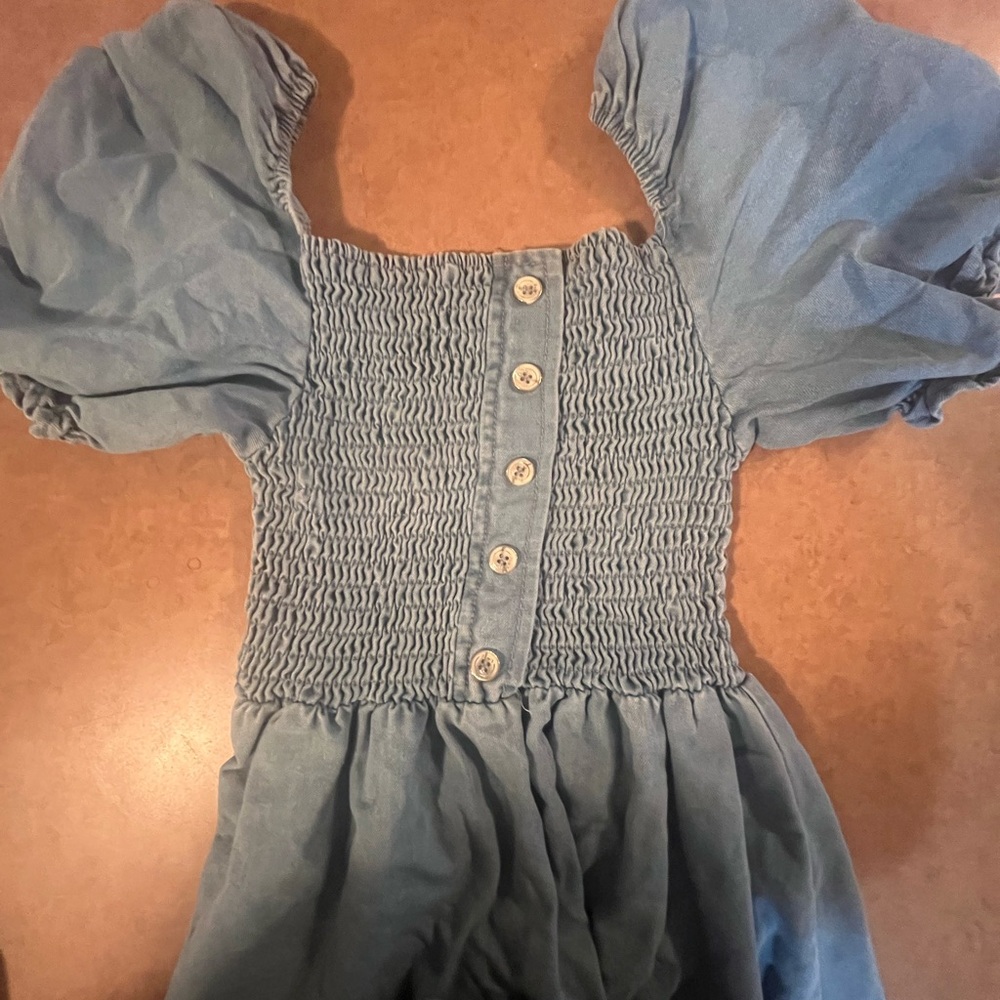 Blue Smocked Puff Sleeve Dress